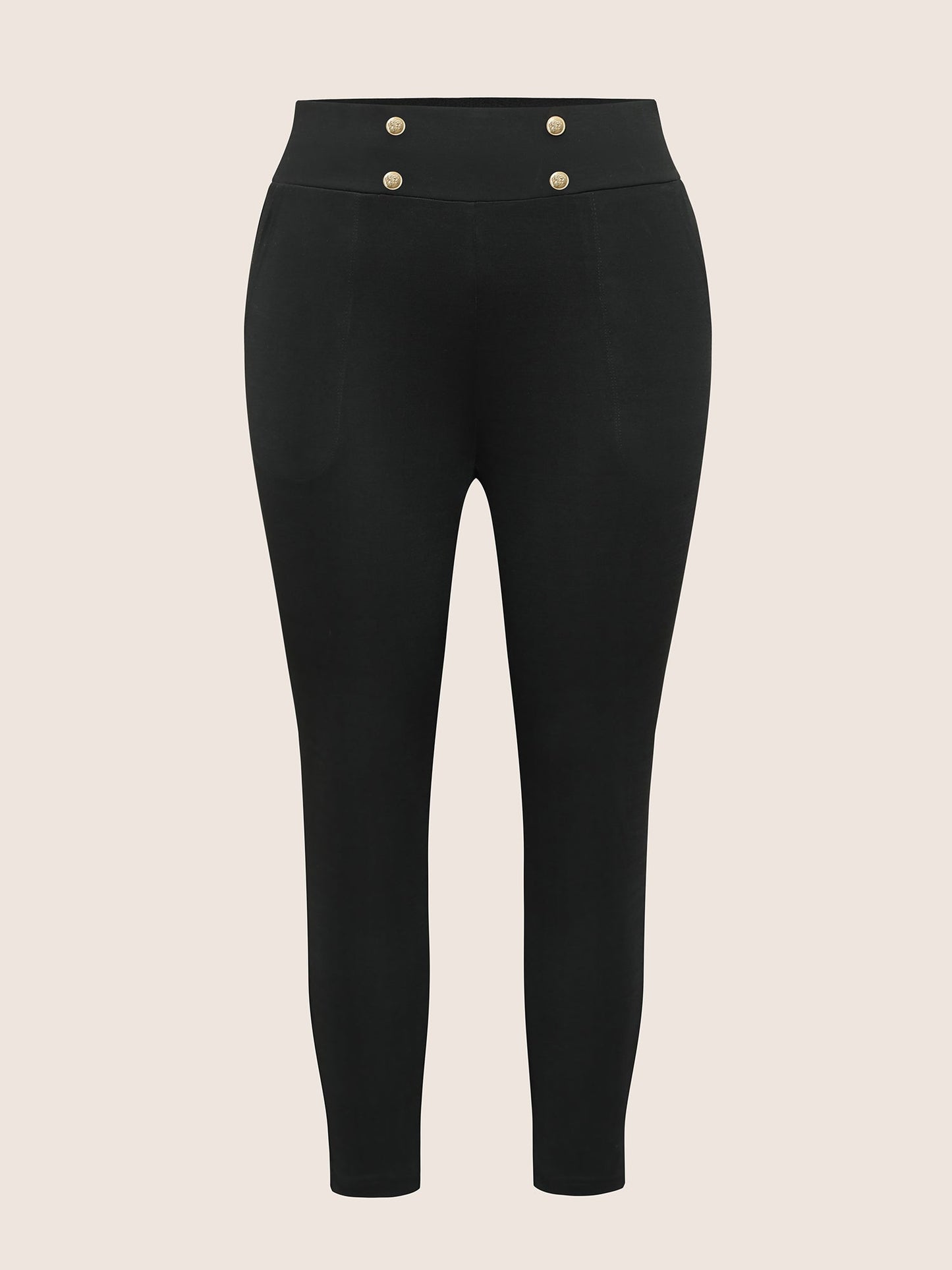 Skinny Button Detail High Rise Pants